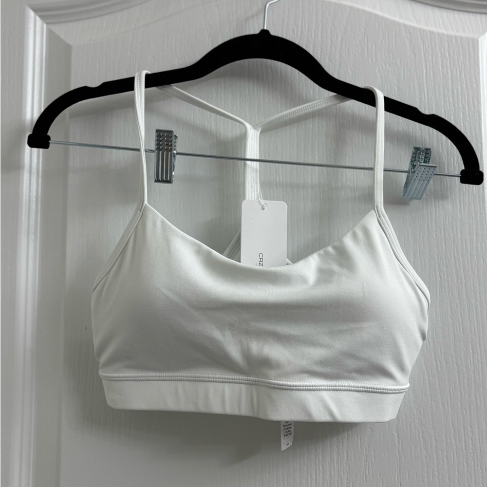 CRZ YOGA White Y back butterluxe sports bra NWT